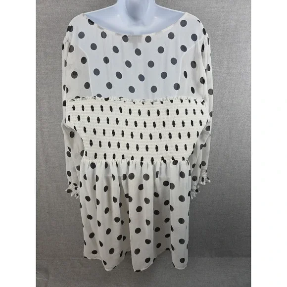 Torrid 3 Blouse Babydoll Chiffon Smocked Polka Dot White Black Whimsigoth Boho - Picture 11 of 12